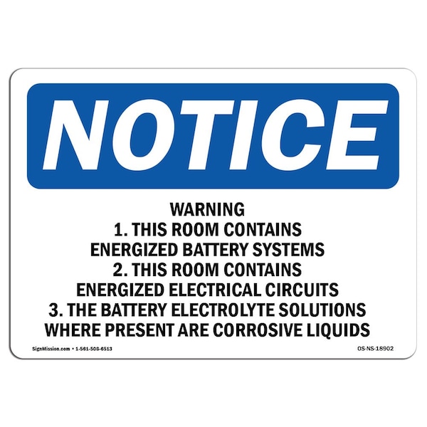 OSHA Sign, 18" H, 24" W, Rigid Plastic, Warning 1. This Room Contains Energized Sign, Landscape